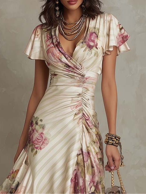La Scintilla | Robe Élégante Drapée Fleurie Camille