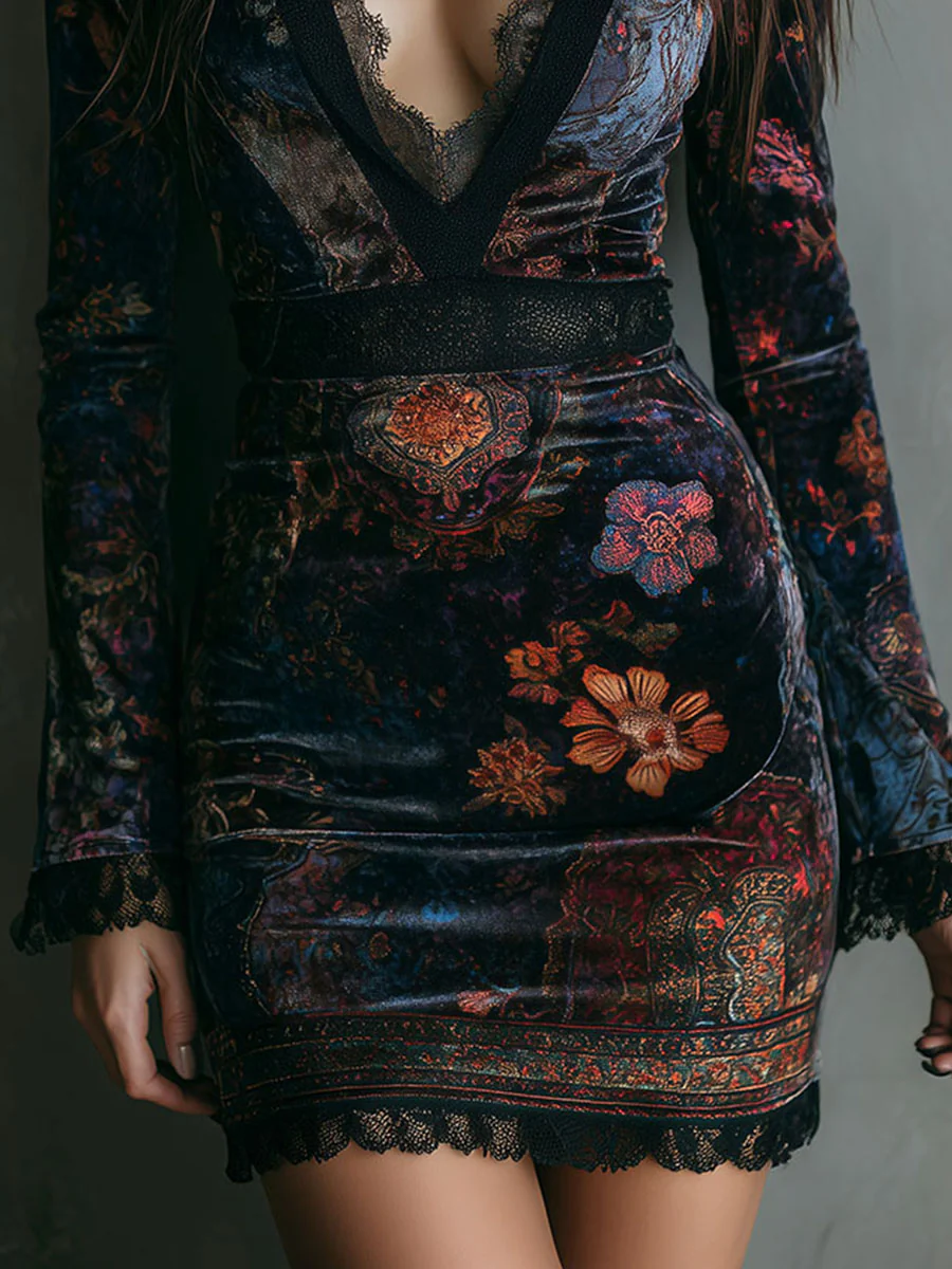 La Scintilla | ROBE MINI EN VELOURS AVEC DÉCOLLETÉ PROFOND