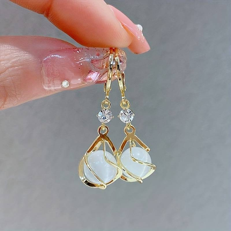 Boucles d'Oreilles Pendantes Élégantes avec Opale Blanc
