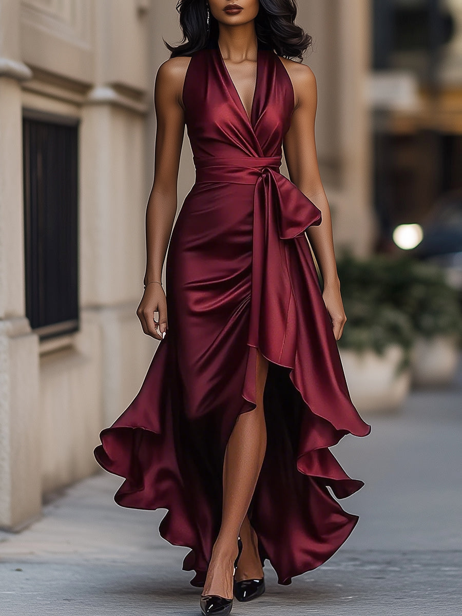 La Scintilla | Robe en Satin Drapé à la Taille