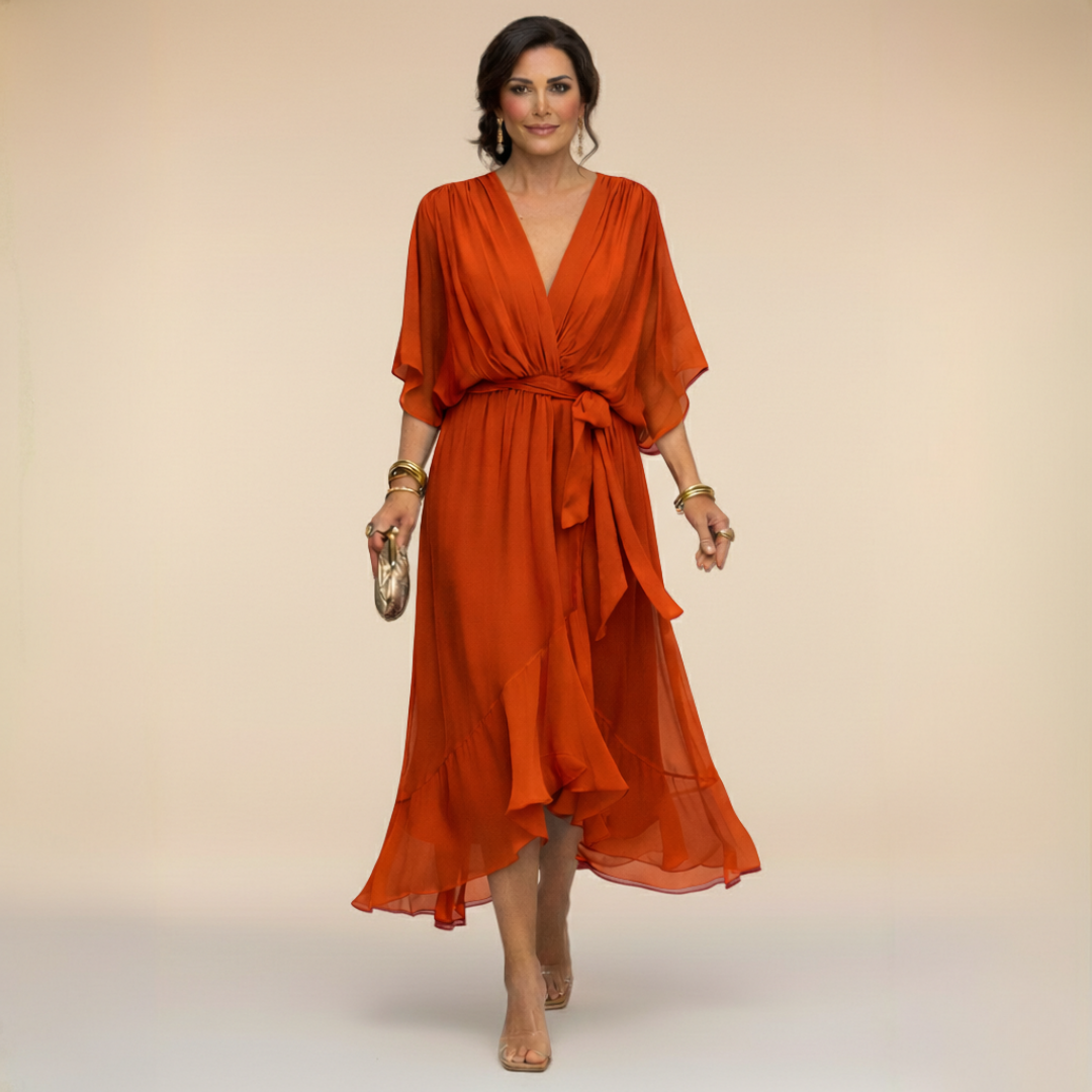 La Scintilla | Robe en chiffon avec décolleté en V