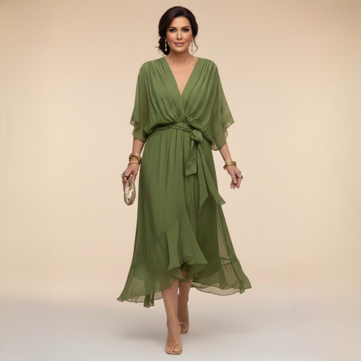 La Scintilla | Robe en chiffon avec décolleté en V
