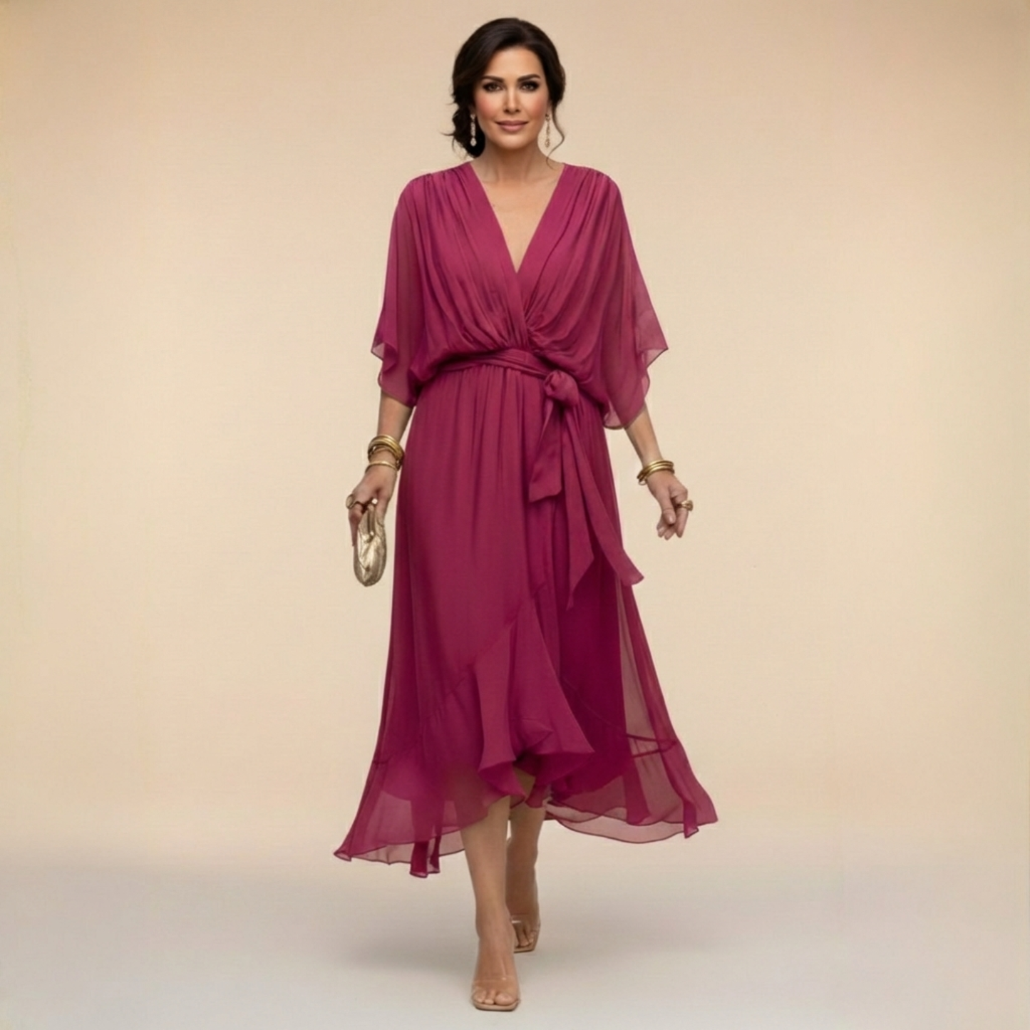 La Scintilla | Robe en chiffon avec décolleté en V
