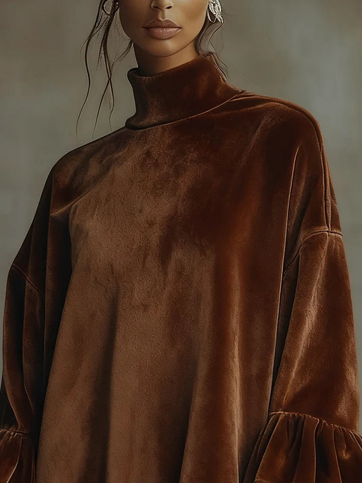 La Scintilla | ROBE EN VELOURS À JUPON AVEC MANCHES EN IMPRIMÉ LEOPARD
