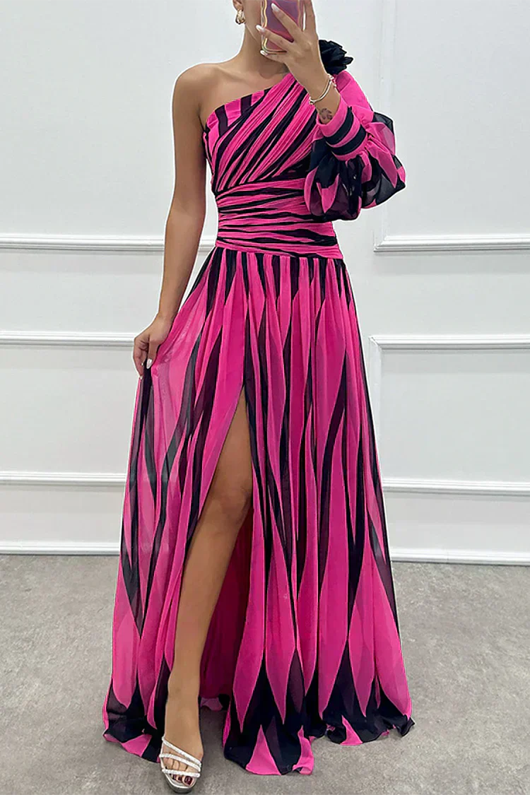 Hazel™ | Robe Maxi Élégante à Rayures avec Épaule Découverte