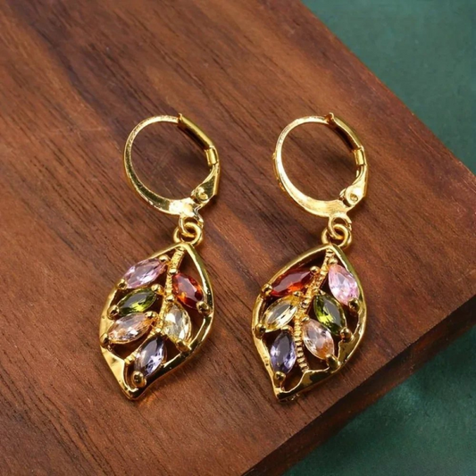 Boucles d'Oreilles Vintage en Feuille d'Or Multicolore