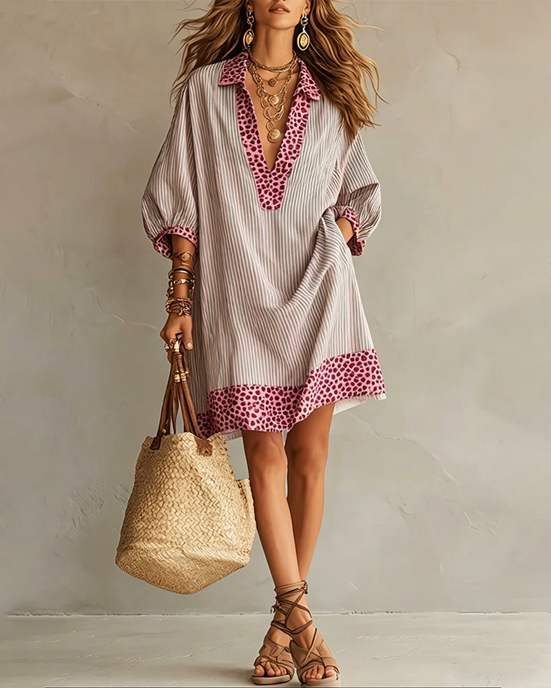 Zélie | Robe Rayée à Liseré Léopard