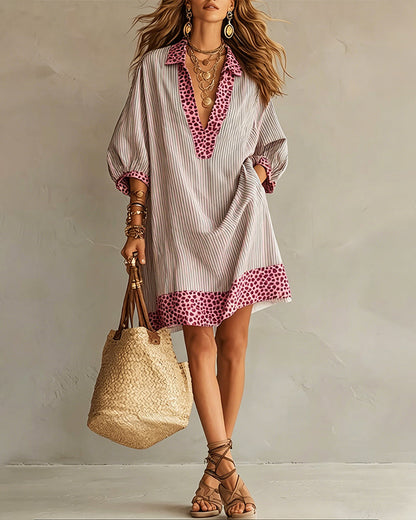 Zélie | Robe Rayée à Liseré Léopard