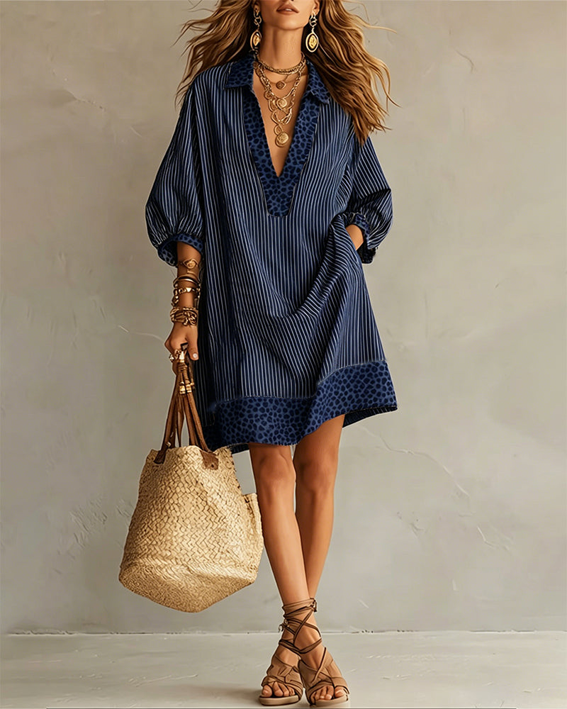 Zélie | Robe Rayée à Liseré Léopard