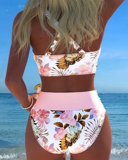 Bikini avec imprimé floral contrastant et fente