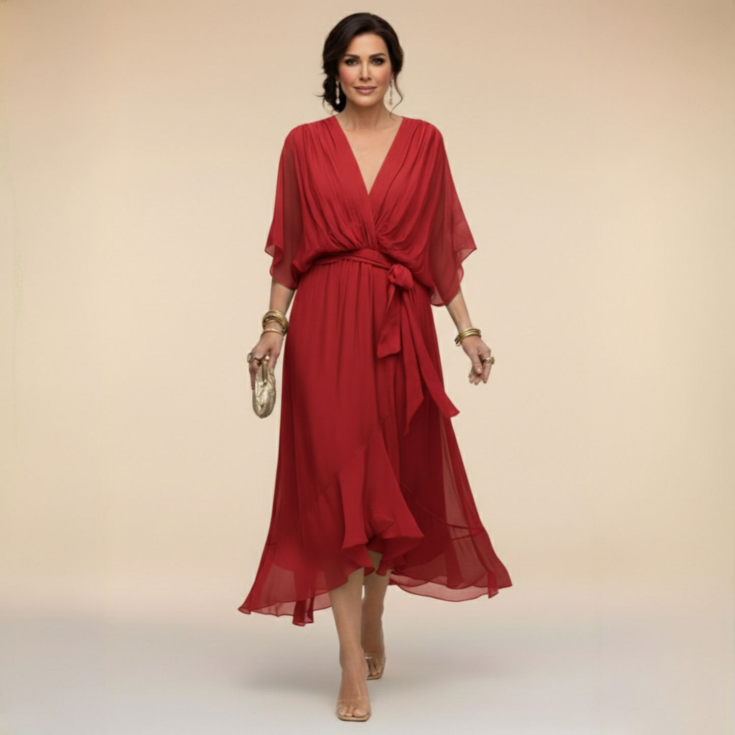 La Scintilla | Robe en chiffon avec décolleté en V