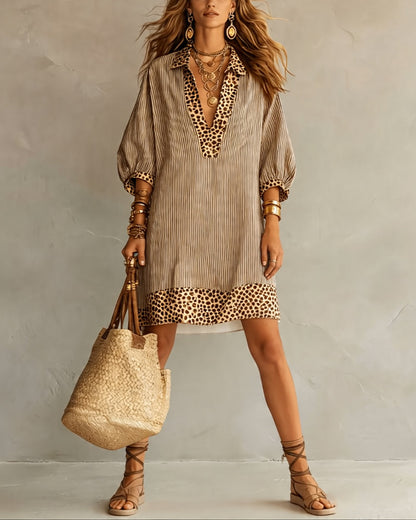 Zélie | Robe Rayée à Liseré Léopard