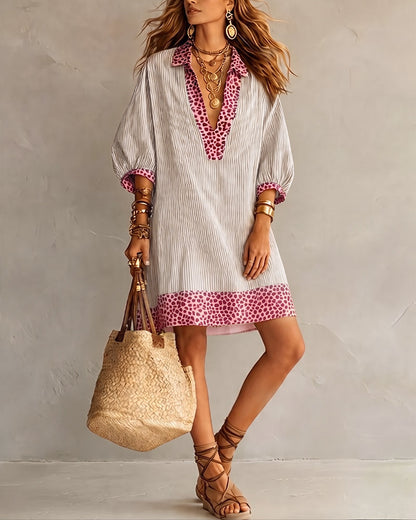 Zélie | Robe Rayée à Liseré Léopard
