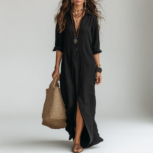 Violaine™ — Robe longue chemise bohème élégance naturelle