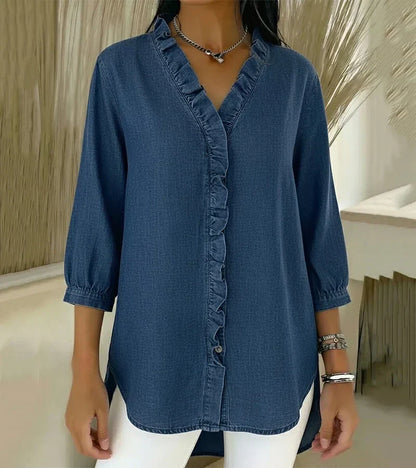 Clémence™ — Blouse fluide col V volanté
