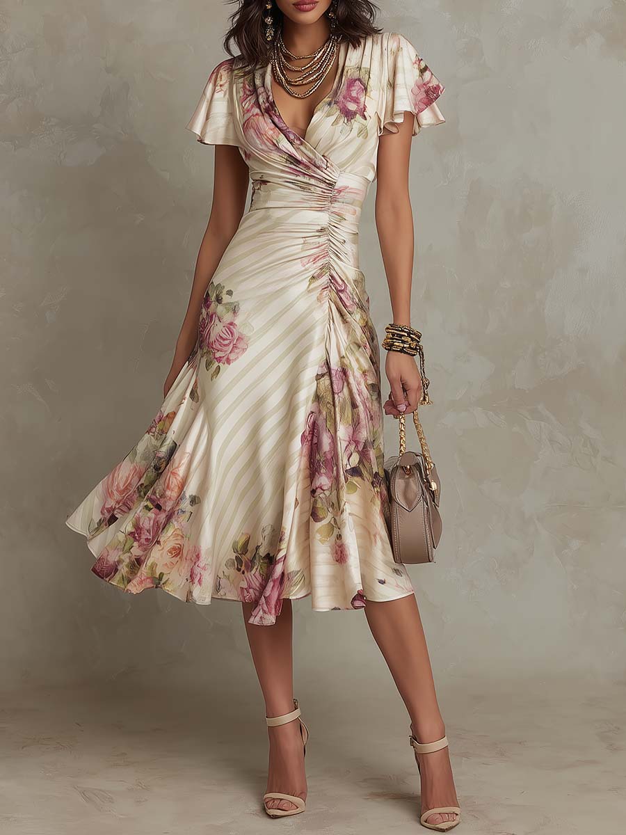 La Scintilla | Robe Élégante Drapée Fleurie Camille