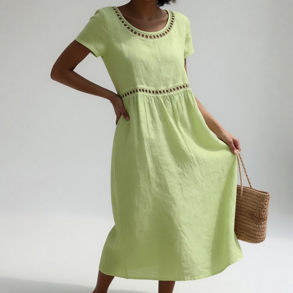 Pernelle™ — Robe mi-longue 100% coton brodée féminité douce