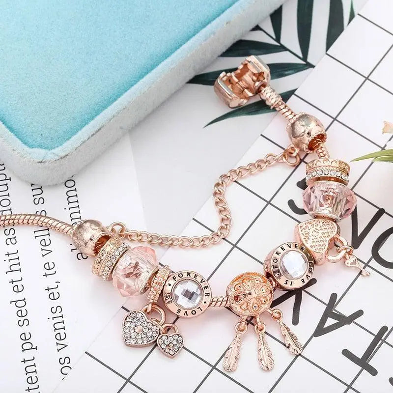 Bracelet Attrape-Rêves Rose avec Charms en Argent Sterling Inclus