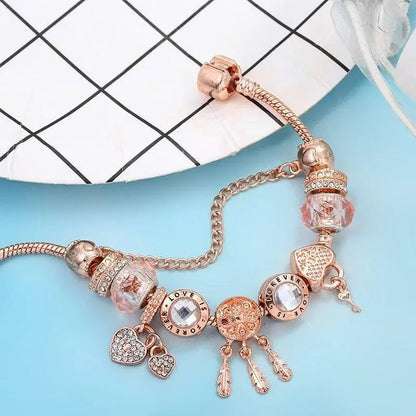 Bracelet Attrape-Rêves Rose avec Charms en Argent Sterling Inclus