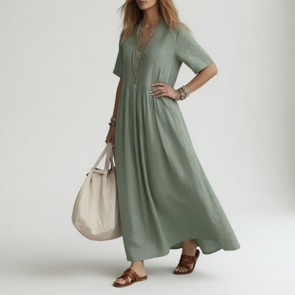 Pélagie™ — Robe longue coton col V liberté estivale
