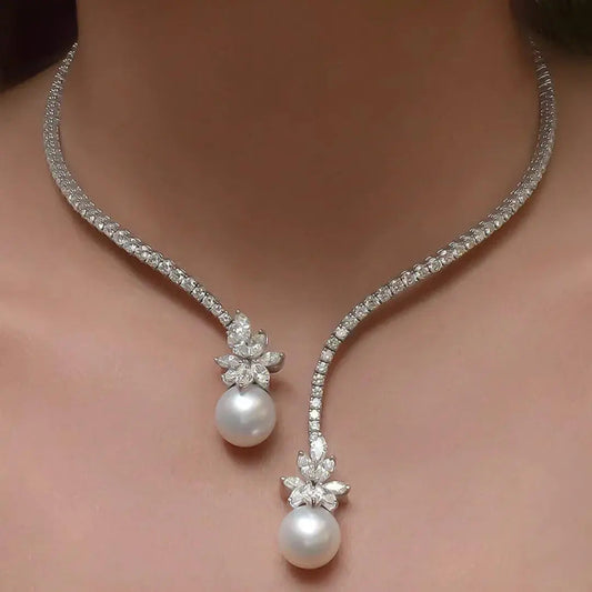 Collier élégant brillant avec perles en argent sterling