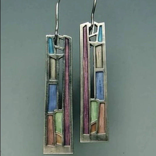 Boucles d'Oreilles Vintage en Argent Multicolore