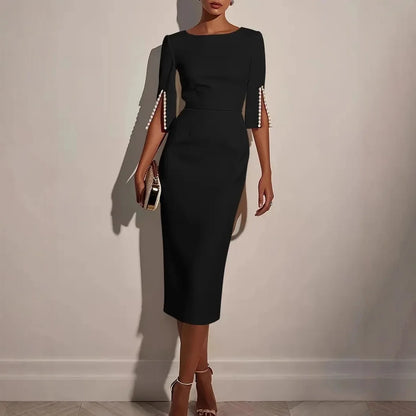 La Scintilla | ROBE ÉLÉGANTE AVEC MANCHES FENDUES ORNÉES DE PERLES