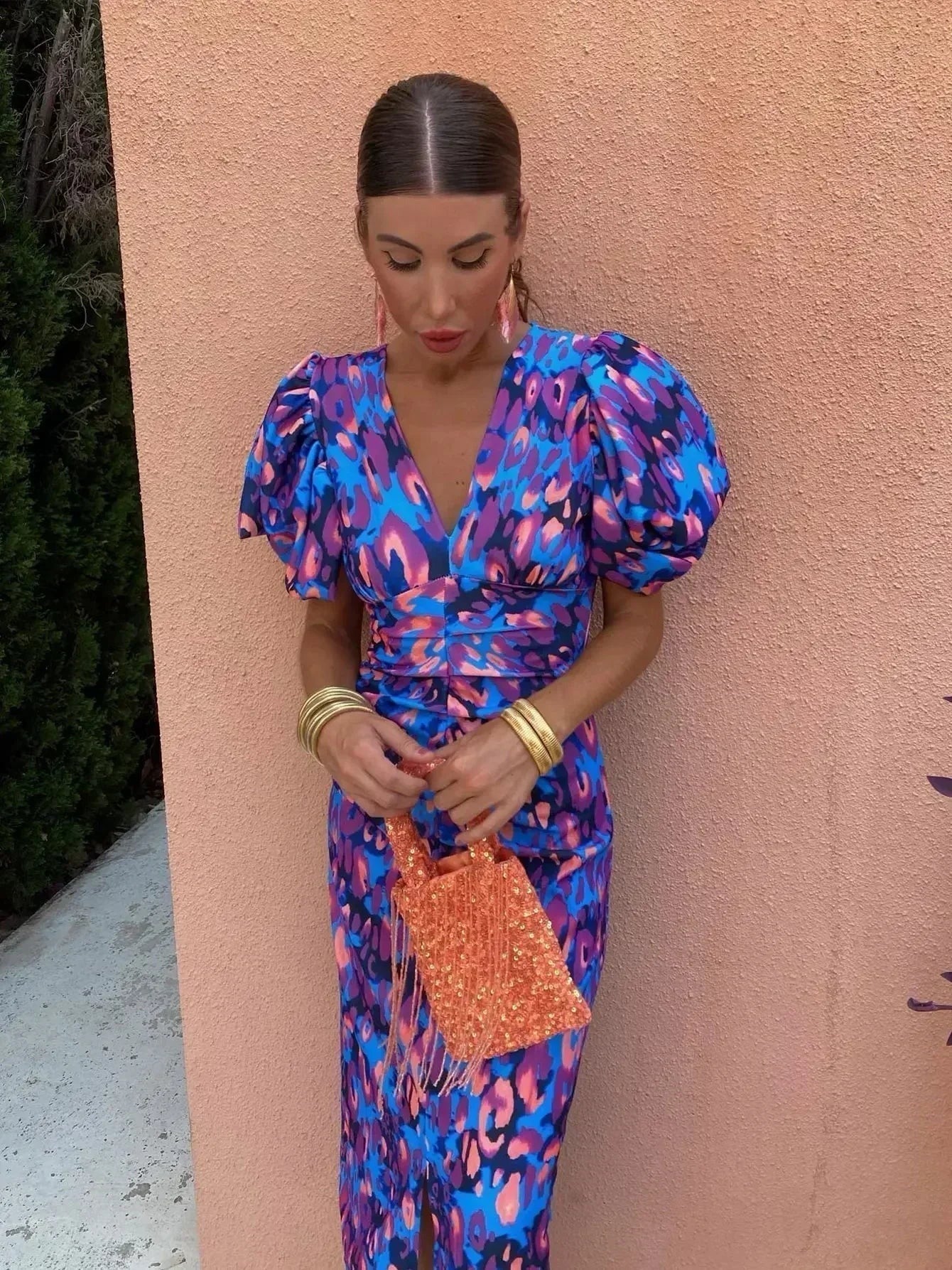 Aurora™ | Robe Midi Éclatante avec Manches Bouffantes