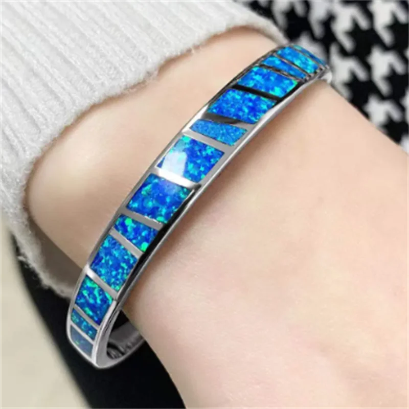 Bracelet Ajustable Opale Bleu Fire en Argent