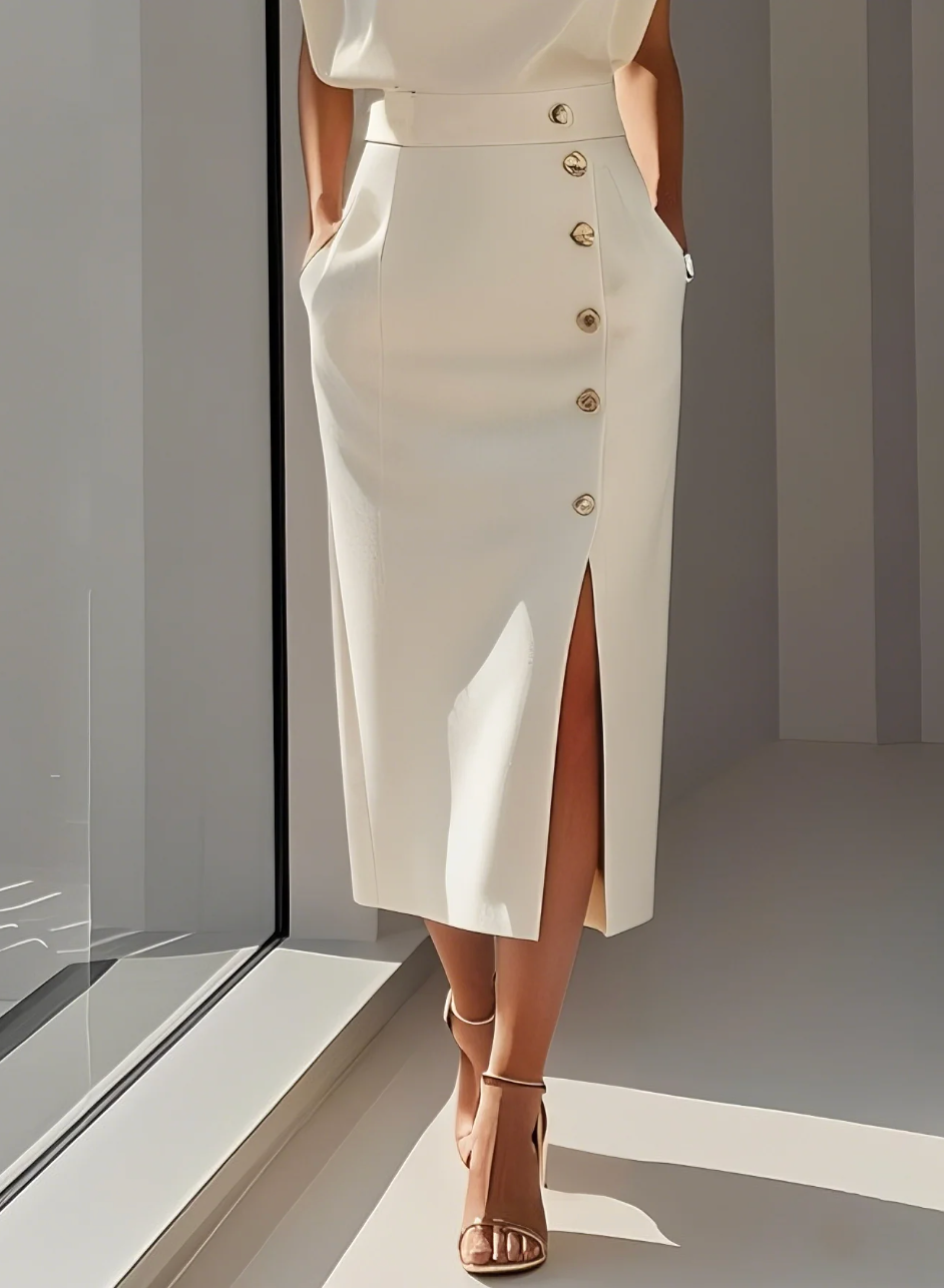 La Scintilla | ROBE MIDI AJUSTÉE AVEC BOUTONS DORÉS
