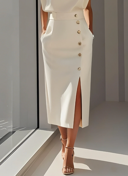 La Scintilla | ROBE MIDI AJUSTÉE AVEC BOUTONS DORÉS