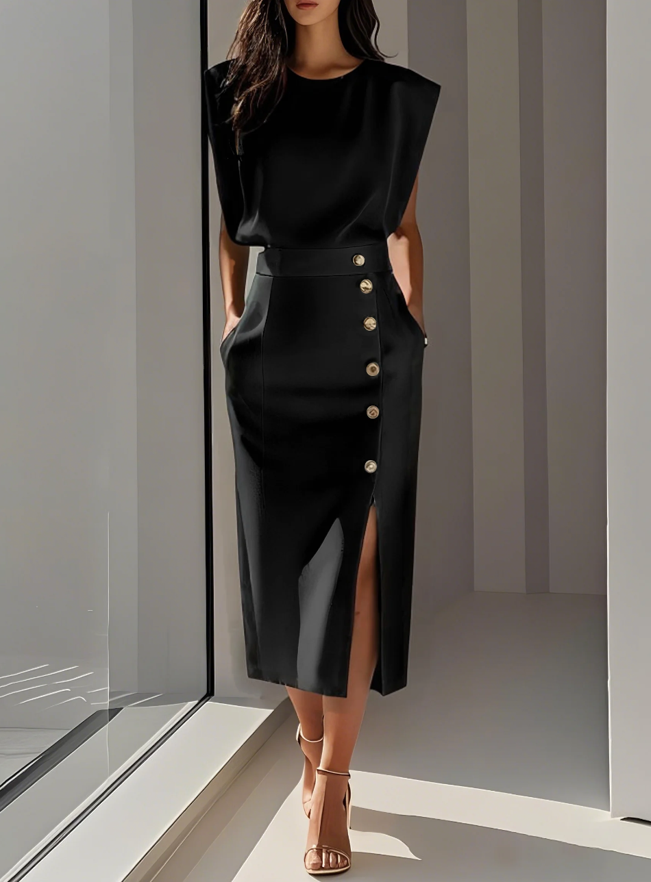 La Scintilla | ROBE MIDI AJUSTÉE AVEC BOUTONS DORÉS