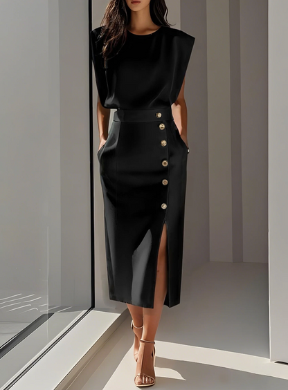 La Scintilla | ROBE MIDI AJUSTÉE AVEC BOUTONS DORÉS