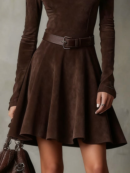 Vintage Suede Turtleneck Mini Dress