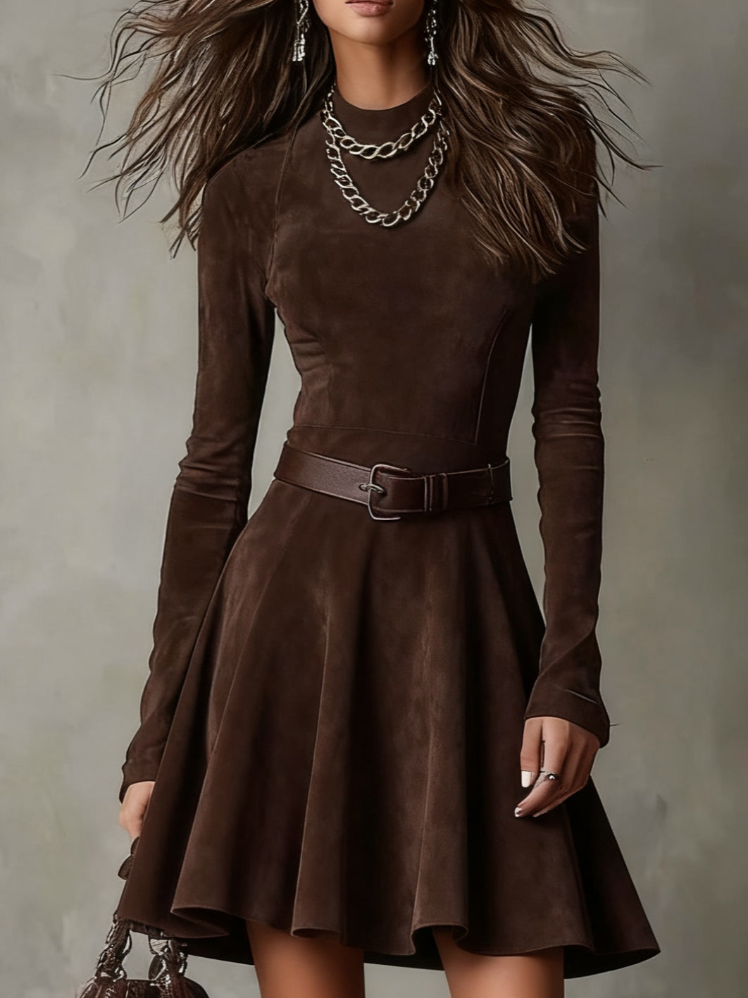Vintage Suede Turtleneck Mini Dress