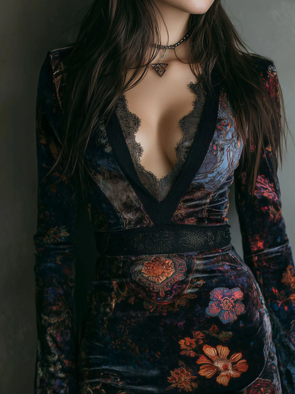 La Scintilla | ROBE MINI EN VELOURS AVEC DÉCOLLETÉ PROFOND
