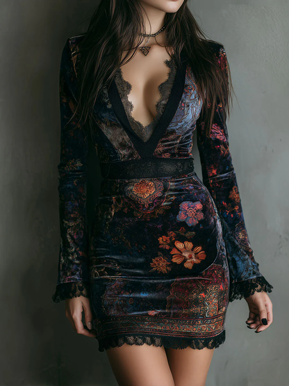 La Scintilla | ROBE MINI EN VELOURS AVEC DÉCOLLETÉ PROFOND