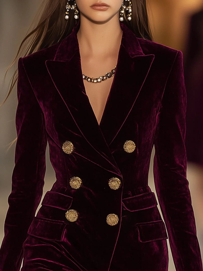 La Scintilla | VESTE BLAZER EN VELOURS AVEC BOUTONS DORÉS