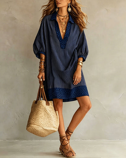 Zélie | Robe Rayée à Liseré Léopard