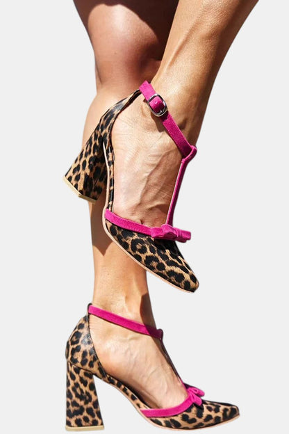 Leontina | Sandales à imprimé léopard vert avec accent coloré