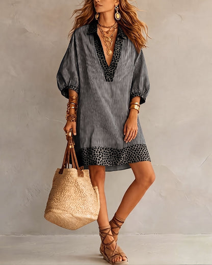 Zélie | Robe Rayée à Liseré Léopard