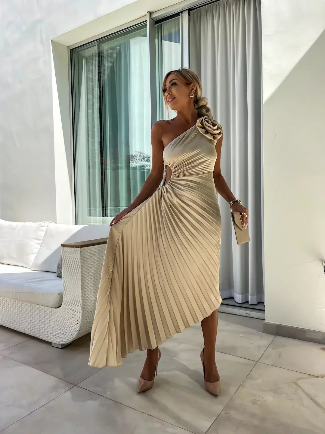 Eya™ | Élégante Robe Maxi Florale à Épaule Unique