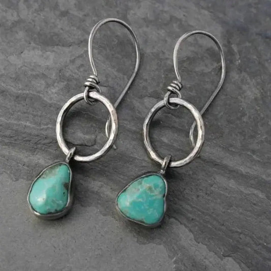 Boucles d'oreilles en Argent Vintage avec Pierre Turquoise