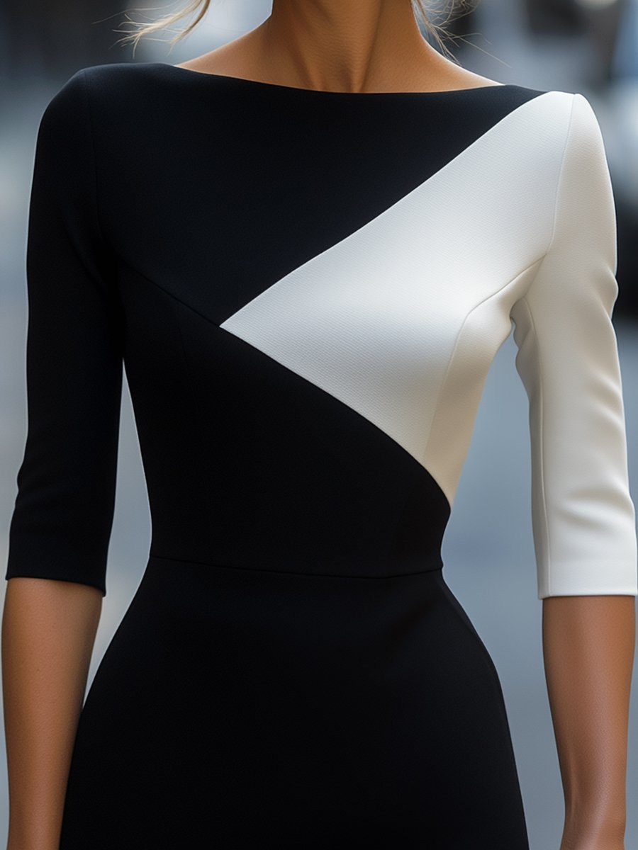 La Scintilla | ROBE ÉLÉGANTE BICOLORE AVEC COUPE ASYMÉTRIQUE
