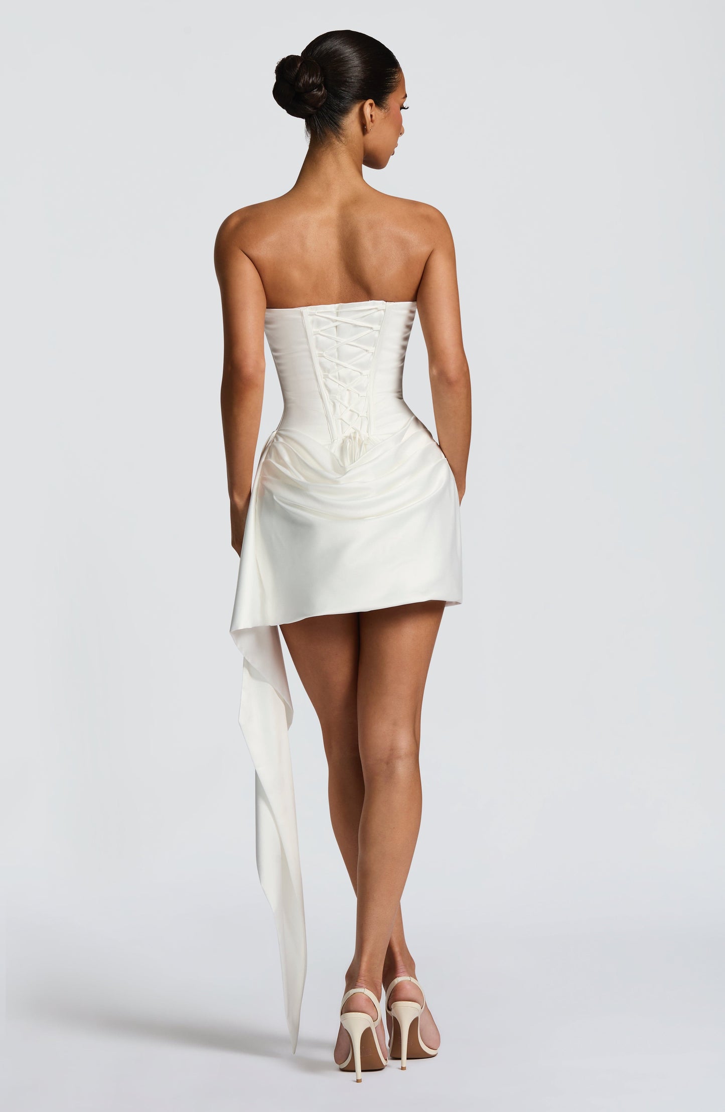 Mona Mini Dress – Strapless Ivory Mini Dress in Stretch Satin