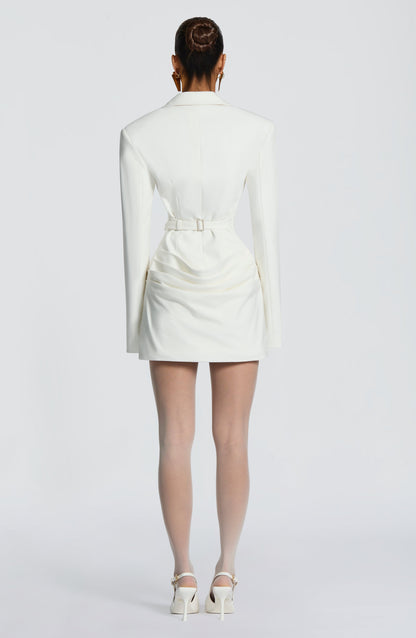 Susie Mini Dress – Ivory Blazer Mini Dress in Structured Suiting
